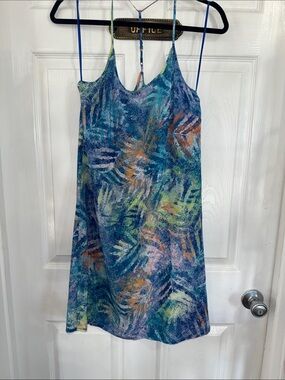 Tori Richard Blue Multi-Color Tropical Print Slip Dress